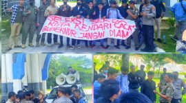 Massa Aksi Gerak Sultra mendesak Gubernur Sultra, mereview tim seleksi telah meloloskan kandidat yang tidak memenuhi persyaratan administrasi. Rabu (25/05/2022). (*Ist) 