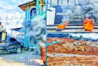 Aksi Unjuk Rasa (Unras) Front Pemuda dan Mahasiswa Konawe Utara (FPMKU) di kantor PT Antam Tbk Konawe Utara dan DPRD Sultra. (*Ist/KR) 