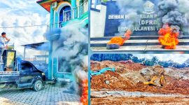 Aksi Unjuk Rasa (Unras) Front Pemuda dan Mahasiswa Konawe Utara (FPMKU) di kantor PT Antam Tbk Konawe Utara dan DPRD Sultra. (*Ist/KR) 