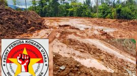 Jalan kabupaten Konut menghubungkan beberapa desa di Kecamatan Andowia, yakni Desa Lahimbua, Lamondowo, Puuwonua dan Puusuli rusak parah akibat aktivitas penambangan PT BNN. (*Ist) 