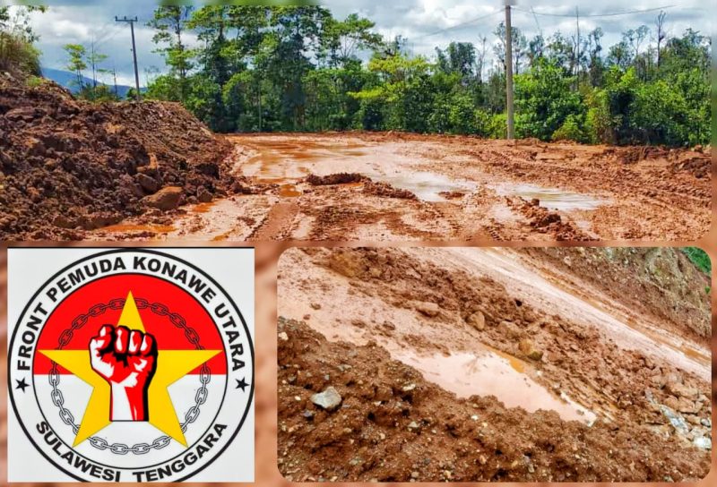 Jalan kabupaten Konut menghubungkan beberapa desa di Kecamatan Andowia, yakni Desa Lahimbua, Lamondowo, Puuwonua dan Puusuli rusak parah akibat aktivitas penambangan PT BNN. (*Ist) 