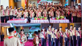 Bupati Konut melepas kontingen jambore nasional kwarcab konut di Aula Nguluri Kantor Bupati Konut, Kamis 4 Agustus 2022. (*Ist) 