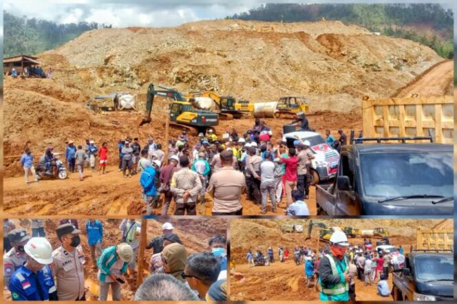 Puluhan Masyarakat Andowia Hentikan Paksa Aktivitas Perusahaan Tambang Nikel PT Bumi Nikel Nusantara (BNN). Selasa (23/08/2022). (*Kros/Rul)