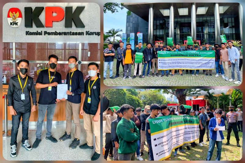 Aksi demonstrasi massa yang mendesak KPK RI untuk mengusut dugaan korupsi Gubernur Sulawesi Tenggara di Gedung KPK RI, Kuningan, Jakarta Selatan, Senin (19/9/2022). (*Ist) 