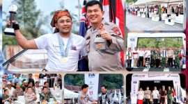 AKBP Ronald F.C Sipayung, S.H., S.I.K., M.H., berkesempatan menyerahkan Trofi Juara kepada Perally andalan SMW Motorsport. Minggu (26/09/2022). (*Ist) 