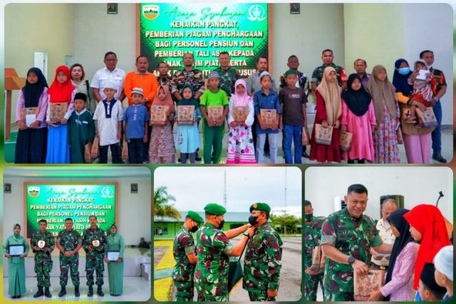 Kolonel Inf Luqman Arief, S.I.P., pimpin langsung Acara Korps Kenaikan Pangkat Perwira, Bintara dan Tamtama, serta berikan tali asih kepada sejumlah anak yatim piatu. (*Ist) 