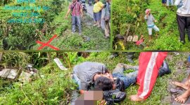 Reskrim Polsek Dolok Panribuan turun melaksanakan Olah Tempat Kejadian Perkara di parit tepi jalan Dusun NDK Pasar Nagori Marihat Dolok, Kecamatan Dolok Panribuan, Jumat (30/01/2022). (*Ist) 