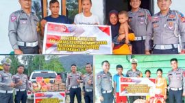 Tanamkan rasa kepedulian sesama, Satlantas Polres Konut bagikan paket sembako kepada keluarga korban kecelakaan. Selasa (11/10/2022). (*Is/Kroscek) 