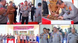 Irjen Pol. Drs. Teguh Pristiwanto bersama rombongan pejabat Polda Sultra meresmikan pemanfaatan Gedung Mapolresta Konawe Utara. Selasa, (15/11/2022). (*Ist) 