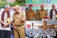 Bupati Konut, Dr Ruksamin bersama Wakil Bupati, H Abuhaera menyambut Direktur Poltekkes Kemenkes, Teguh Fathurrahmat, bersama 451 Mahasiswa PKLT di Aula Anawai Ngguluri, Kelurahan Wanggudu, Kecamatan Asera, Senin (20/2/2023). (*Ist) 