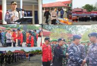 Kombes Pol Tumpal Damayanus, SH., MH. bertindak selaku Pimpinan Apel Gelar pasukan bersama tim gabungan mengecek kondisi sarana peraga alat penyelamatan. (*Ist) 