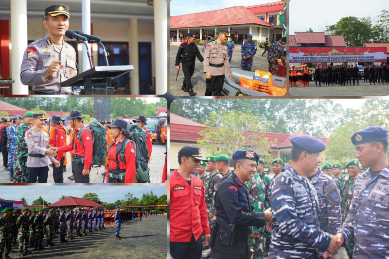 Kombes Pol Tumpal Damayanus, SH., MH. bertindak selaku Pimpinan Apel Gelar pasukan bersama tim gabungan mengecek kondisi sarana peraga alat penyelamatan. (*Ist) 