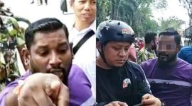 Seorang pria bernama Rakes menyebut dirinya anggota Organisasi Kepemudaan (OKP) AMPI itu juga sempat menendang wartawan, sebelum dimulainya rekonstruksi kasus penganiayaan melibatkan dua oknum anggota DPRD Medan. Senin, (27/2/2023). (*Ist) 