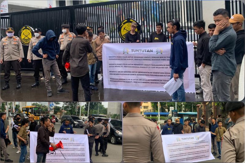 Massa Aksi menggelar demonstrasi di depan gedung Ditjen Minerba dan Mabes Polri, Rabu, (01/03/2023). (*Ist) 