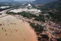 Foto udara banjir di Desa Labungga dan Desa Laronanga, Konawe Utara, tahun 2019 menyisahkan penderitaan kelam masyarakat. (*Ist) 