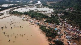 Foto udara banjir di Desa Labungga dan Desa Laronanga, Konawe Utara, tahun 2019 menyisahkan penderitaan kelam masyarakat. (*Ist) 