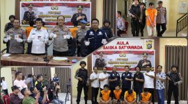 Satresnarkoba Polres Konawe Utara berhasil meringkus 4 orang pengedar sabu periode Februari hingga awal Maret 2023, total barang bukti sabu seberat 147,5 gram, melalui konferensi pers. Selasa, (07/03/2023). (*Ist) 
