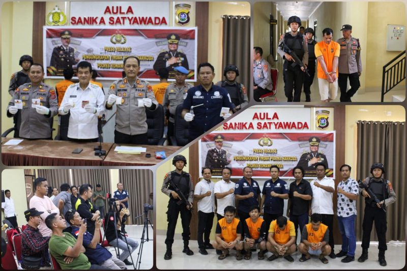 Satresnarkoba Polres Konawe Utara berhasil meringkus 4 orang pengedar sabu periode Februari hingga awal Maret 2023, total barang bukti sabu seberat 147,5 gram, melalui konferensi pers. Selasa, (07/03/2023). (*Ist) 