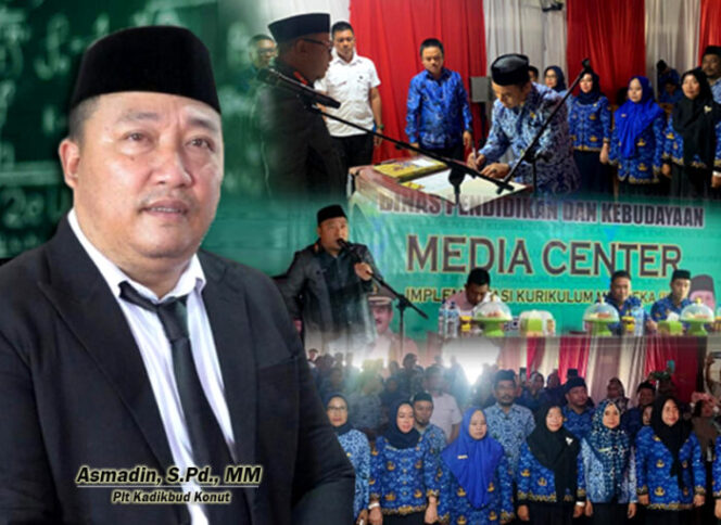 Plt Kepala Dikbud Konut, Asmadi, S.Pd.,MM, mengambil sumpah jabatan kepada 17  Kepala Sekolah dan Pengawas, di Aula Kantor Dikbud Konut. Rabu, (17/05/2023). (*Rul)