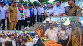 Ketum Kadin Sultra bersama Bupati Kolaka utara menggelar pasar murah di Pasar Lacaria kelurahan Lasusua dan Camat Lasusua, Senin, (05/06/2023).(*Ist)