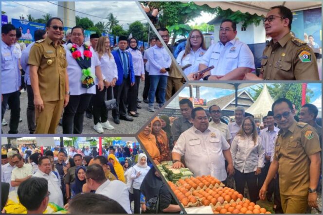 Ketum Kadin Sultra bersama Bupati Kolaka utara menggelar pasar murah di Pasar Lacaria kelurahan Lasusua dan Camat Lasusua, Senin, (05/06/2023).(*Ist)