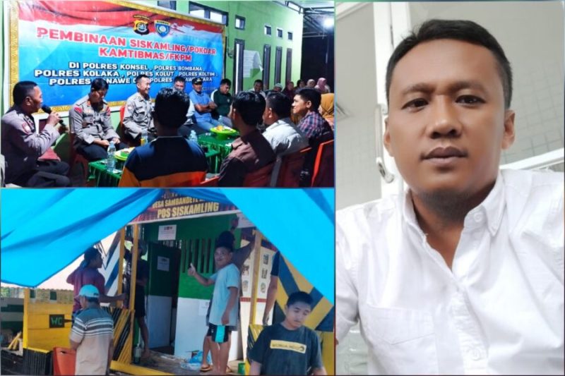 Kepala Desa Sambandete, Idrus (Kanan), dan giat Masyarakat pembangunan pos kamling serta pelaksanaan Pembinaan Siskamling, Pokdar, dan FKPM di Desa Sambandete. (*Ist)