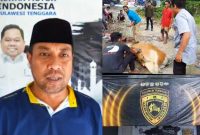 Direktur Eksekutif Kadin Sultra, Budi Amin bersama anggota telah menyalurkan daging kurban. (*Ist)