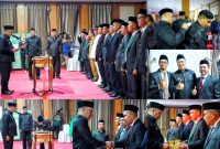 Bupati Konawe Utara, H. Ruksamin, mengambil sumpah jabatan JPTP di Aula Kantor Bupati Konut, Senin, (03/06/2023). (*Ist)