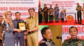 Pemukulan gong sebagai tanda dibukanya Bimtek Anti Korupsi oleh Plh. Deputi Bidang Pendidikan dan Peran serta Masyarakat KPK RI dan pertukaran cendramata dari Plh Sekda ke Plh. Deputi. Selasa, (04/06/2023). (*Ist)