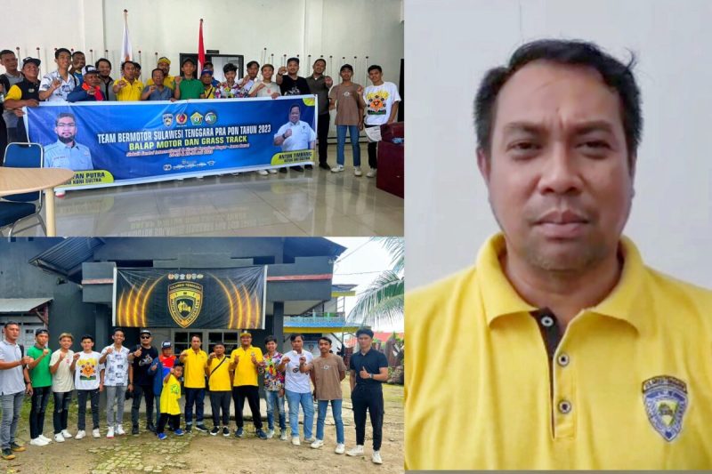 Muchtar Syahrir (Kanan), KONI Sultra melepas kontingen balap motor Sultra ke ajang Pra PON Sirkuit Sentul, Jawa Barat. (*Ist)