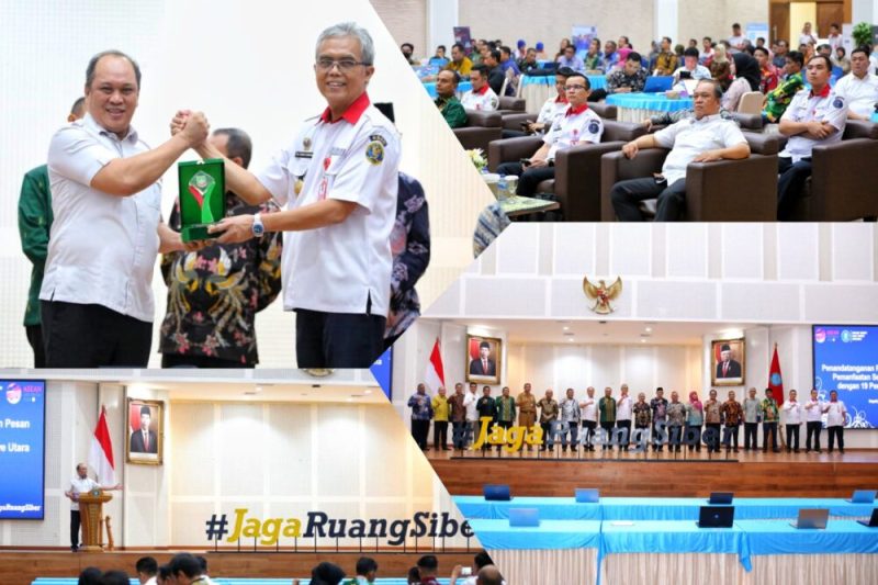 Bupati Konut, H. Ruksamin dan Badan Siber dan Sandi Negara (BSSN), menandatangani kerjasama digitalisasi daerah bertempat di Aula Mayjen TNI (Purn) dr Roebiono Kertopati BSSN, Selasa (25/7/2023).(Ist).