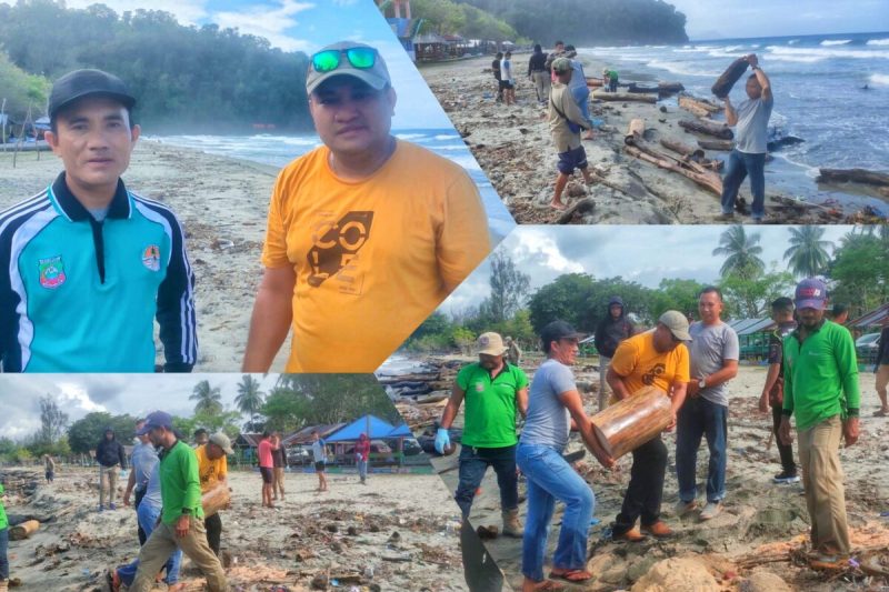 Kepala Dinas Lingkungan Hidup bersama jajarannya bahu-membahu bersihkan pantai taipa sebagai tempat lokasi peringatan HUT RI Ke-78 Tahun. Sabtu, (05/08/2023). (*Ist)