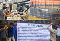 Massa Aksi resmi melaporkan PT RRA dan Bukti kapal TB. DAYA 37/BG. DBS 3708 memuat ore nikel milik PT. RRA diduga hasil penambangan ilegal di jetty masyarakat Desa Marombo. (*Ist)