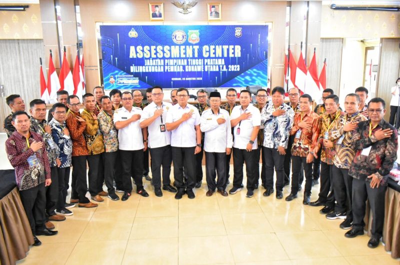 Assessment Center Seleksi Terbuka Jabatan Pimpinan Tinggi Pratama (JPTP) Eselon II B Pemkab Konut berlangsung di Aula Dachara Polda Sultra. 23-24 Agustus 2023. (*Ist)