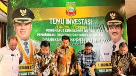 Bupati Konawe Utara menyaksikan Penandatanganan kerja sama PT ISN bersama 17 Perusahaan Pemegang IUP di Senayan Avenue (Senayan Golf Club) Jakarta. Rabu, (23/08/2023). (*Ist)