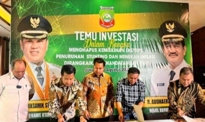 Bupati Konawe Utara menyaksikan Penandatanganan kerja sama PT ISN bersama 17 Perusahaan Pemegang IUP di Senayan Avenue (Senayan Golf Club) Jakarta. Rabu, (23/08/2023). (*Ist)