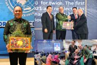 Bupati Konawe Utara, H. Ruksamin menerima Penghargaan World Peace Award 2023, berlangsung di Grand Sahid Hotel, Jakarta, Minggu (27/08/2023). (*Diskominfo)