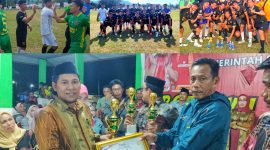 Tim sepakbola desa matapila menerima dari panitia Porseni menyerahkan piala, piagam dan uang pembinaan. (*Ist)
