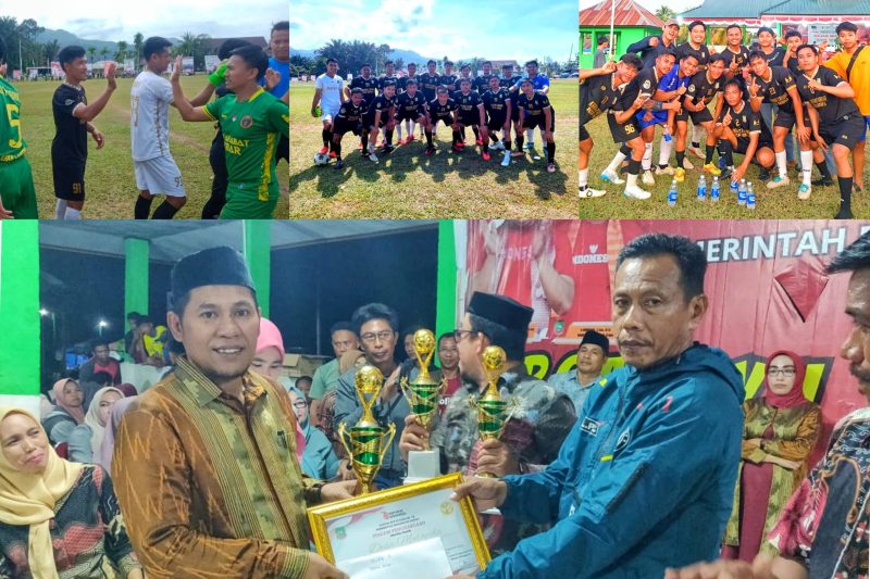 Tim sepakbola desa matapila menerima dari panitia Porseni menyerahkan piala, piagam dan uang pembinaan. (*Ist)