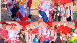 Seorang anak didik TK Miftahul Jannah Az-Zahra menghapalkan pancasila di depan Wabup dan Ketua DPRD Konut pada pembukaan Porseni HUT Ke 78 RI tingkat Kecamatan Asera. (**)