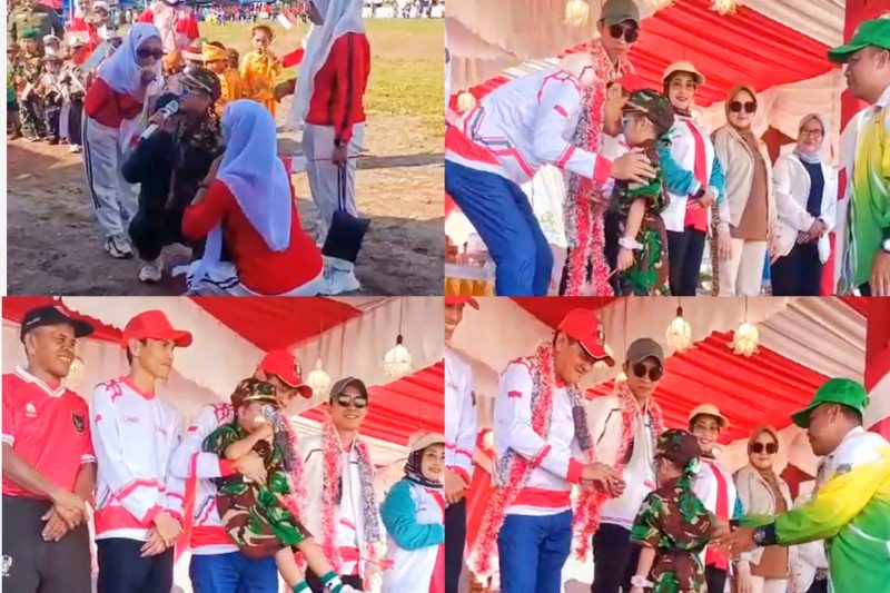 Seorang anak didik TK Miftahul Jannah Az-Zahra menghapalkan pancasila di depan Wabup dan Ketua DPRD Konut pada pembukaan Porseni HUT Ke 78 RI tingkat Kecamatan Asera. (**)