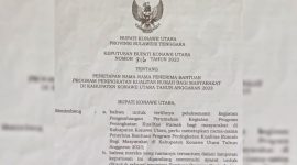 Surat Keputusan (SK) Bupati Konawe Utara, Nomor: 316 Tahun 2023, Tanggal: 3 Juli 2023, tentang penetapan nama-nama penerima bantuan Program Peningkatan Kualitas Rumah masyarakat.