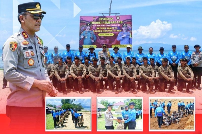 Penyematan Baret Samapta Polri oleh Kapolres Konawe utara bertempat di Pantai Batam Desa Mataiwoi Kecamatan Molawe Kabupaten Konawe utara, rabu (5/3/24) sekira pukul 12.10 wita.