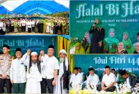 Ketua Umum PP Muslimat Nahdatul Ulama, Khofifah Indar Parawansa, bersama Bupati Konawe Utara, Ruksamin dan Bupati Konawe Selatan, Surunuddin Dangga hadir acara Halal Bihalal di Ponpes Minhajut Thullab. Sabtu, (20/04/2024).
