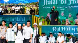Ketua Umum PP Muslimat Nahdatul Ulama, Khofifah Indar Parawansa, bersama Bupati Konawe Utara, Ruksamin dan Bupati Konawe Selatan, Surunuddin Dangga hadir acara Halal Bihalal di Ponpes Minhajut Thullab. Sabtu, (20/04/2024).
