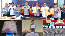 Kapolres AKBP Priyo Utomo, S.H., S.I.K bersama Jajarannya menggelar Press Release pengungkapan Kasus Tindak Pidana Narkotika. Senin, (22/04/2024).