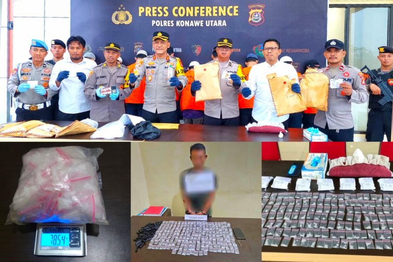 Kapolres AKBP Priyo Utomo, S.H., S.I.K bersama Jajarannya menggelar Press Release pengungkapan Kasus Tindak Pidana Narkotika. Senin, (22/04/2024).