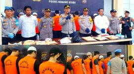 Kapolres AKBP Priyo Utomo, S.H., S.I.K bersama Jajarannya menggelar Press Release pengungkapan Kasus Tindak Pidana Narkotika. Senin, (22/04/2024).