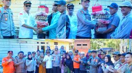 Wakil bupati bersama rombongan forkopimda konut memberikan bantuan berupa sembako kepada masyarakat yang mengalami dampak banjir. Selasa, (07/05/2024). 