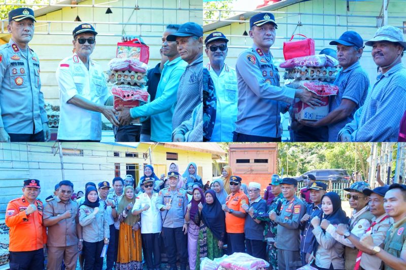 Wakil bupati bersama rombongan forkopimda konut memberikan bantuan berupa sembako kepada masyarakat yang mengalami dampak banjir. Selasa, (07/05/2024). 